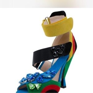 Prada Multicolor Heels with Gem Details